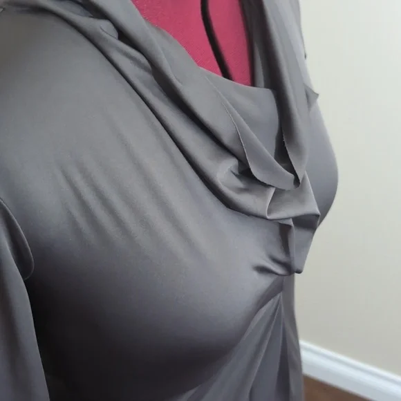 Sandra Angelozzi| Grey Cowl Neck Long Sleeve Stretch Blouse - Picture 6 of 14